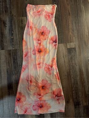 T.J.Maxx Strapless Floral Maxi Dress in Pink and Coral
